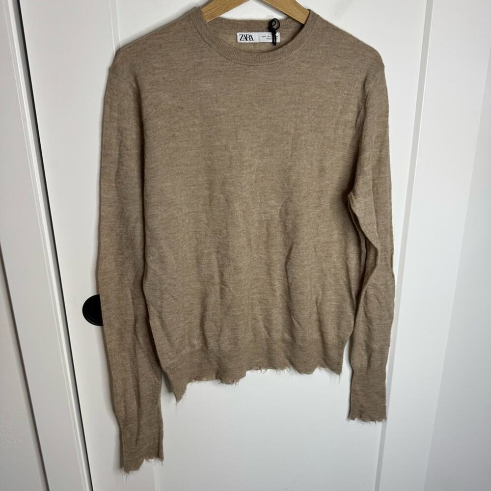 Zara Wool Blend Lightweight Jumper Pullover Sweater Tan Brown Size Large